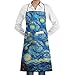 Drempad Delantal The Starry Night Van Gogh Bib Apron Chef Apron - with Pockets for Male and Female,Waterproof, Resistant to Droplets, Durable, Machine Washable, Comfortable, Easy Care Apron