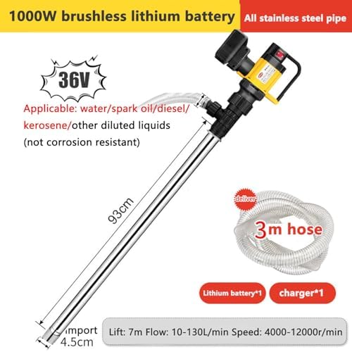 Heavy-Duty Diesel Fuel Transfer Pump - Electric Suction Barrel Pump with Self-Leveling Design, Efficient Fuel Extraction & Transfer, All Stainless Steel Construction