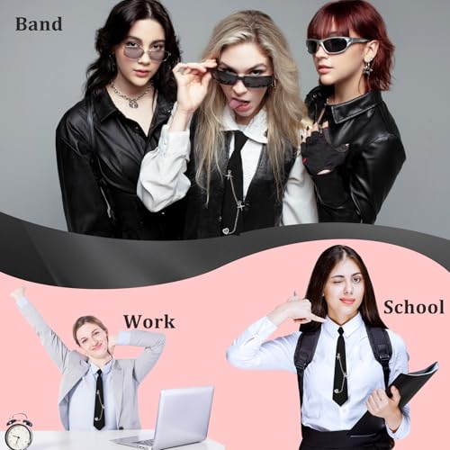 Image of LJBFNN Pre-Tied Ties for Women with Metal Chain, Uniform Shirt Accessory