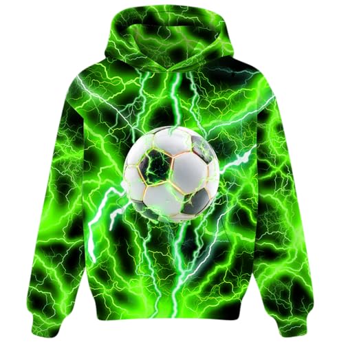 Boys Girls Hoodies Soccer 3D Graphic Hoodie Cool Pullover Sweatshirt with Pocket for Kids X-Small 6-8 Years