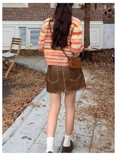 GORGLITTER Women's Striped Colorful Button Up Cardigan Sweater Trendy Fall Long Sleeve Crewneck Knitwear Tops3