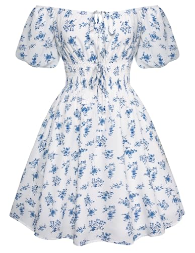 Image of Scarlet Darkness Women's Off The Shoulder Summer Dress Floral Puff Sleeve Renaissance Dresses