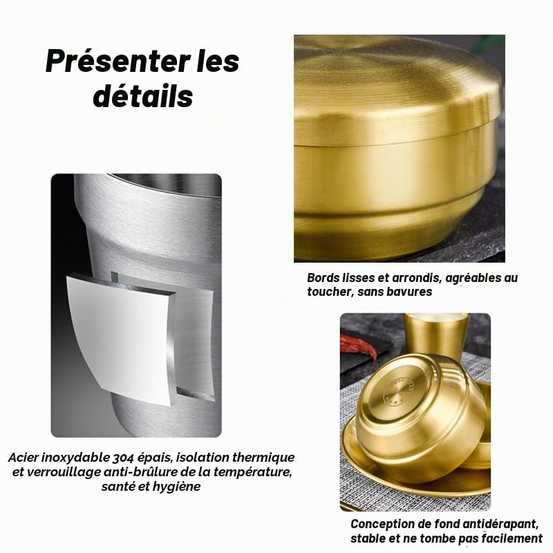 HUFFA 6 pièces en Acier Inoxydable coréen Vaisselle Ensemble Barbecue Restaurant Tasse cuillère Baguettes Assiette à dîner (Color : Gold)