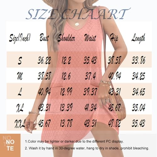 Womens Summer Dresses 2025 Loose V Neck Sleeveless Sundresses Swimsuit Coverup Floral/Plain/Eyelet with 2 Pockets3