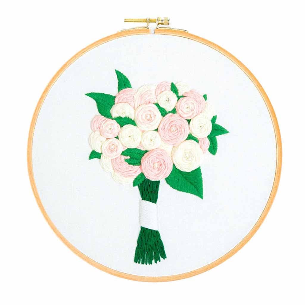 Patrones de Ramo de Flores Kit de Bordado DIY Artesanía Conjunto de Punto de Cruz Paquete de Materiales sin aro de Bordado Suministros de Costura (Color : F)