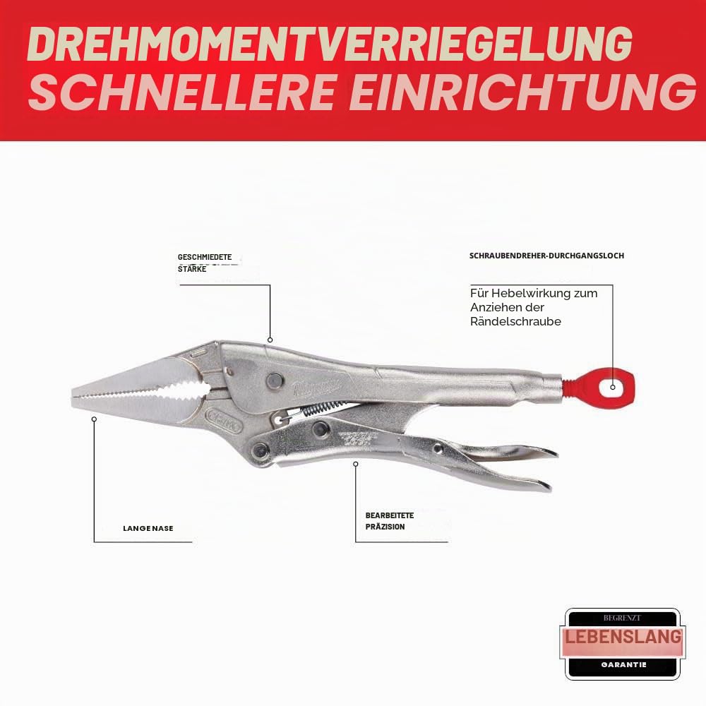 Milwaukee 48223509 9 Zoll Lange Nase Gripzange – Silber