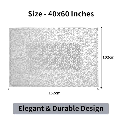Image of Cotton Net Embroidered Center & Dining Table Cover for 4 Seater | Rectangular 40x60 Inch | Lightweight & Washable Table Cloth | Pack of 1 (White)