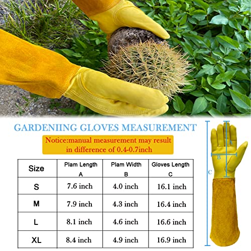 Aouchi Long Leather Gardening Gloves For Women Men Kid, Breathable Cowhide Rose Pruning Thorn Proof Gloves With  Forearm Protection, Sheepskin Palms Cowhide Sleeves Garden Yard Safety Work Gloves #TOP3