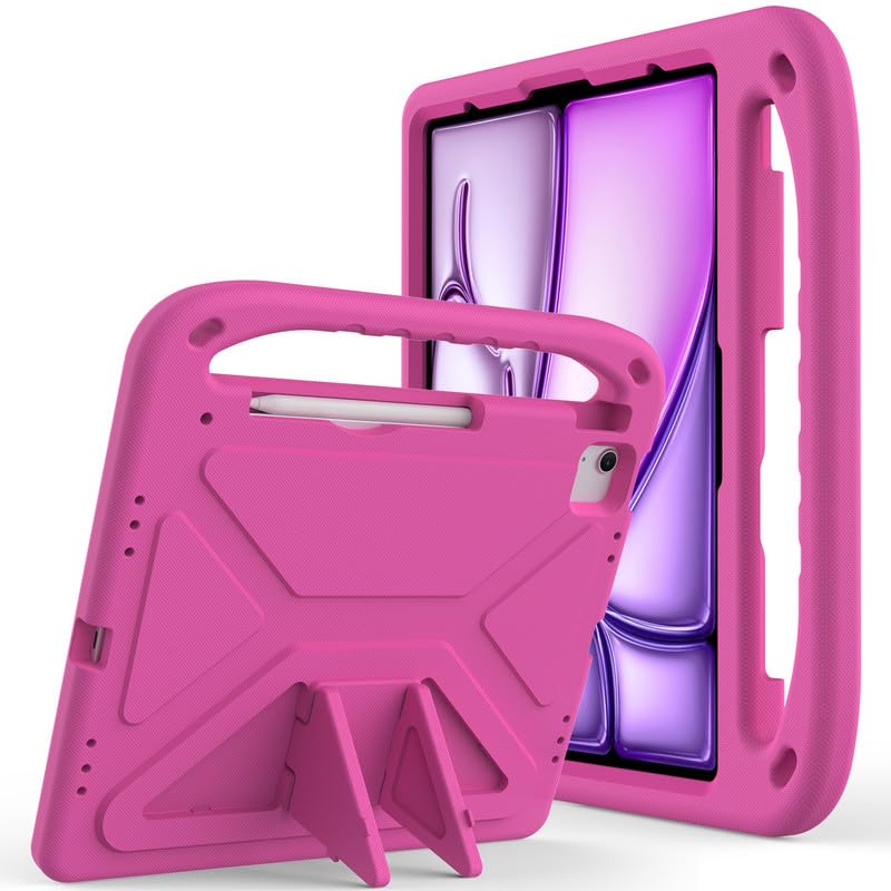 Custodia per iPad Pro 13 pollici M4 2024, per iPad Air 13 pollici M2 2024, custodia per tablet per bambini leggera, antiurto con maniglia e stand, rosa