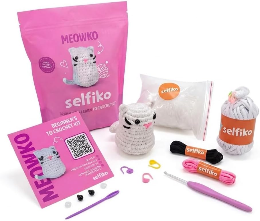 Selfiko Crochet Kit for Beginners – Complete Amigurumi Starter Pack with Pre-Started Magic Ring, Step-by-Step Video Tutorials & Simple Yarn – Learn to Crochet Easily (Loveko The Heart)