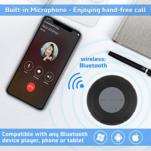 Bluetooth Shower Speaker Waterproof Mini Small Portable Wireless Water-Resistant Speaker Suction Cup Built-In Mic Gifts For Kids Speakerphone For Phone Tablet Home Bathroom Kitchen Outdoors - Black #TOP2