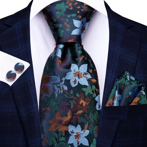 Image of Dubulle Mens Tie Set Solid Paisley Silk Striped Necktie for Men with Cufflinks Tie and Pocket Square