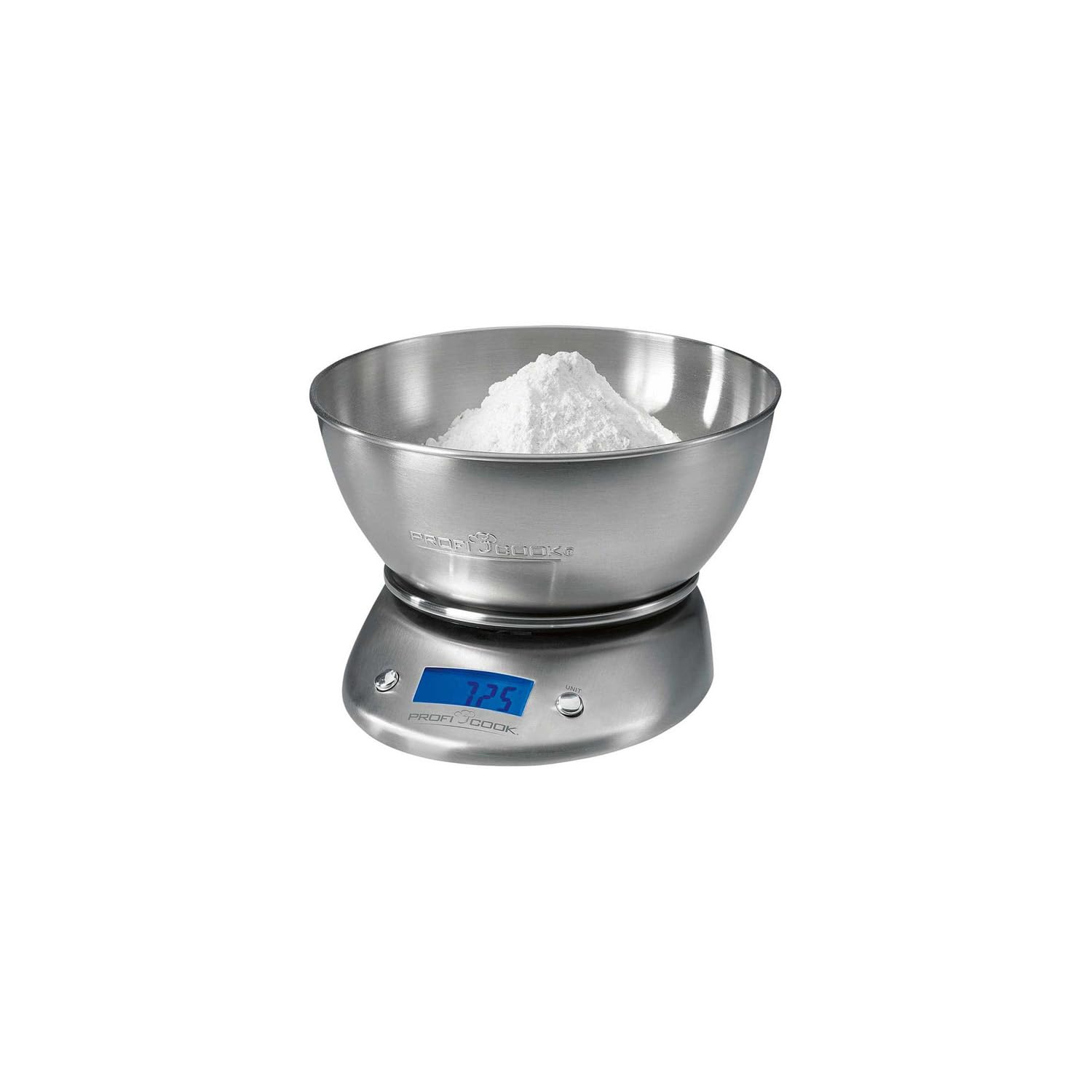 Bilancia Digitale con Ciotola - Bilancia con Display LCD con Multifunzione e Funzione Tara, in Acciaio Inox, Ciotola di 2L, Portata fino a 5Kg