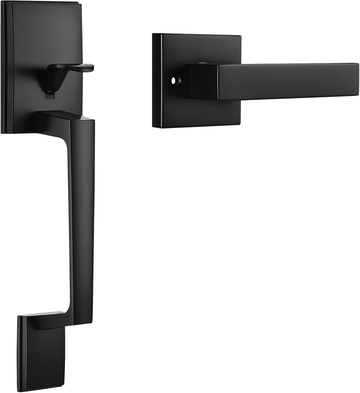 Leydebong Brushed Brass No Lock Front Door Handle Set with Reversible Lever - Exterior Door Handle Set for Right or Left Handed Doors, Front Door Handle