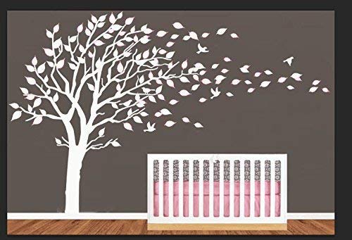 Mafent MLF-8337W White Tree Wall Decals Leaves Blowing In The Wind Tree Wall Sticker Vinyl Art Kids Rooms Teen Girls Boys Wallpaper Murals Sticker Wall Stickers Nursery Decor Nursery Decals thumb #2