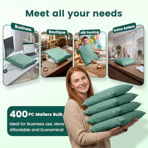 Image of Metronic Poly Mailers 14.5x19 400PC, Large Poly Mailers for Small Business Self-Seal Shipping Bags for Clothing, Shipping Envelopes, Packaging Bags, Mailing Poly Bags,Grayed Jade Green