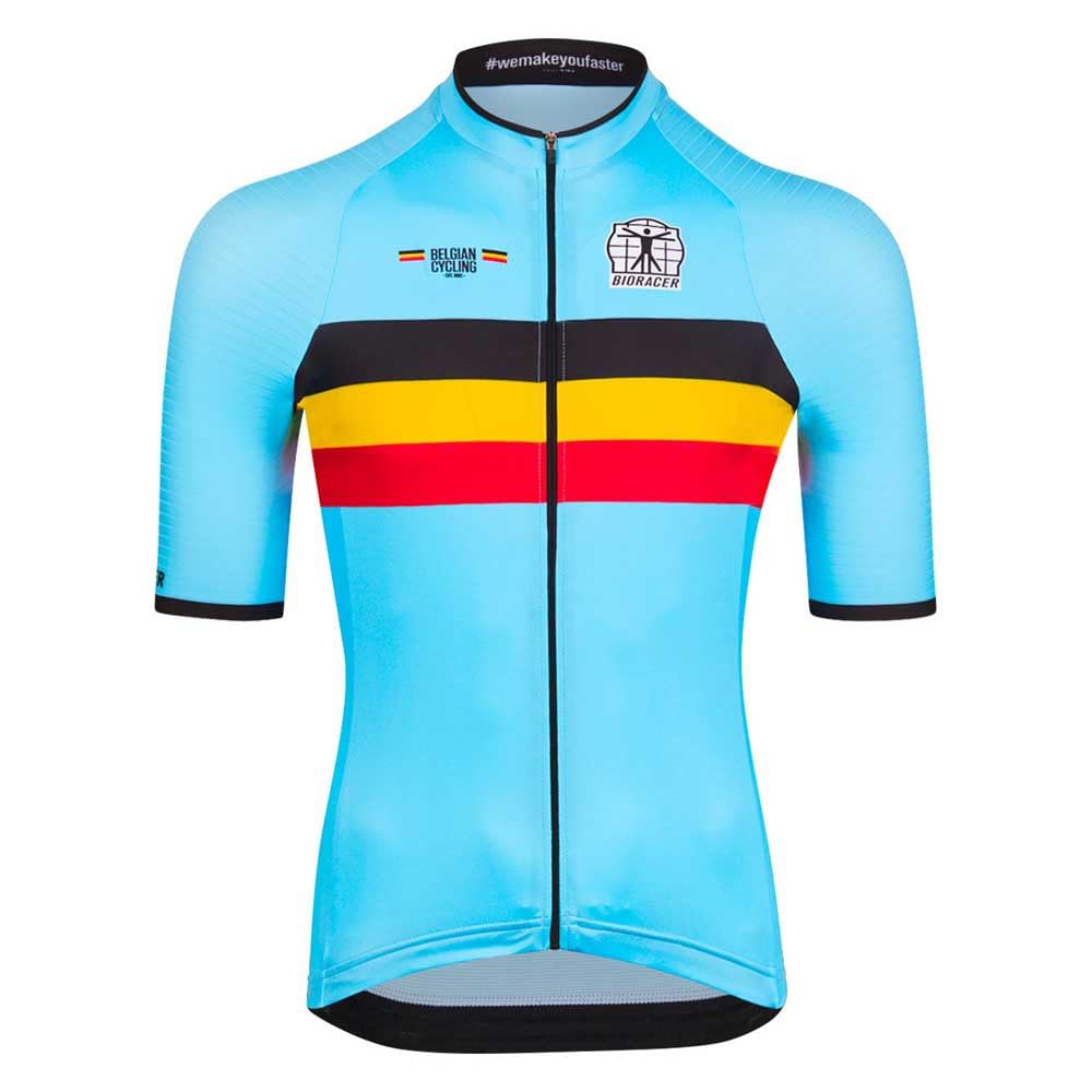 Bioracer Official Belgian Cycling Icon Classic Maillot de Cyclisme été pour Homme, Bleu Team Belgium, Manches Courtes, Coupe ajustée, Taille XS