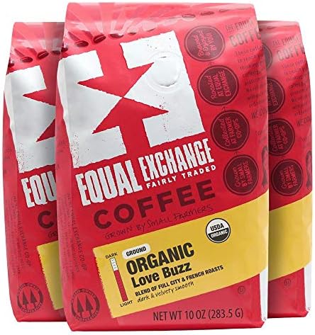 Equal Exchange Organic Ground Coffee, Love Buzz Bag, 10 Ounce (Pack of 3)