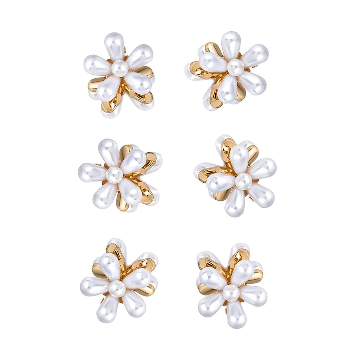 MANODHRUVA 10 Pcs White Pearl Mini Claw Metal Clips Flower Design Small Clutcher Barrettes Hair Accessories for Women and Girls