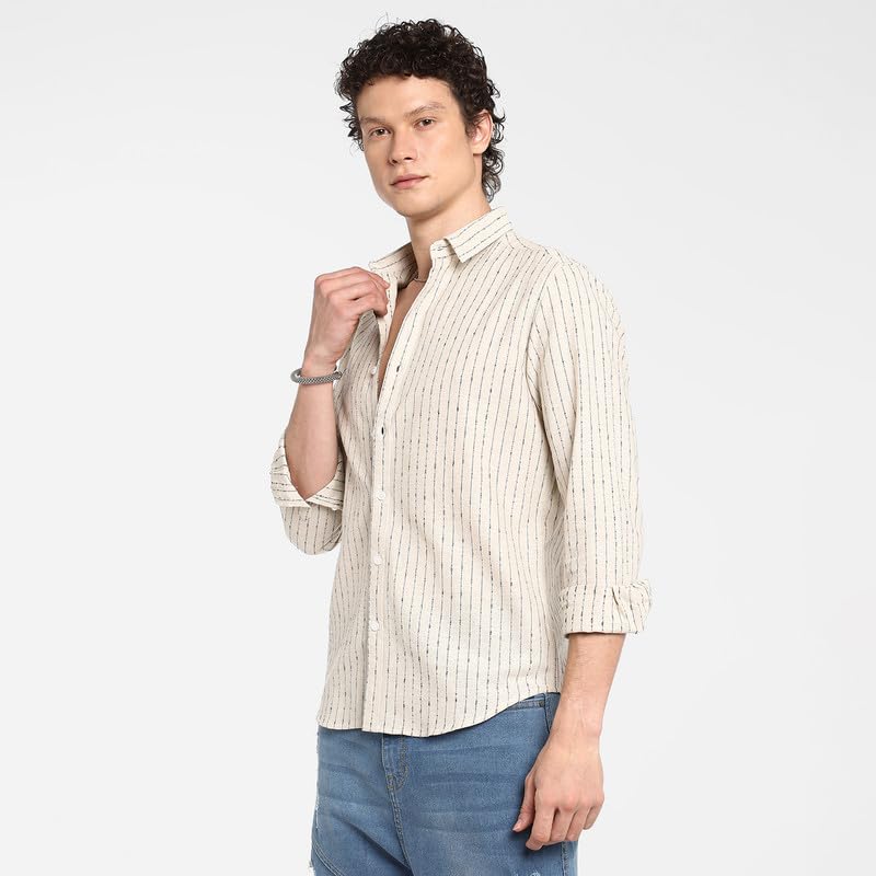Image of CAHOOT Men's Polycotton Abstract-Textu Shirt |Casual-Wear | Spread Collar | Long Sleeve | Button Closure | Shirt Crafted with Comfort Fit for Everyday Wear