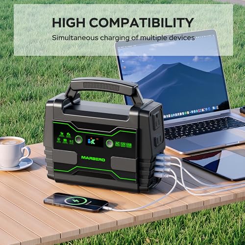 Image of MARBERO Portable Power Station 155Wh Camping Solar Generator 100W with AC DC and USB Outputs LED Fast Charge for Outdoor Adventure Hiking RV Home Blackout Backup CPAP Emergency (Solar Panel Optional)