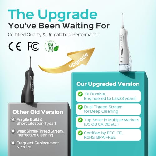 COSLUS Water Dental Flosser Teeth Pick: 2026 Upgraded Portable Cordless Oral Irrigator 300ML Rechargeable Travel Irrigation Cleaner IPX7 Waterproof Flossing Machine for Teeth Cleaning