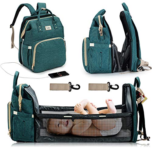 Wickeltasche Rucksack, Baby Wickeltasche, Ceekii Rucksack Babyrucksack 4 in 1 Multifunktional Wasserdicht Babytasche und USB-Lade Port Wickelrucksack (Grün)