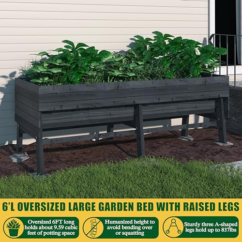 Image of BlueWish Cedar Raised Garden Bed, 28.5 inch H Raised Garden Bed with 837 lbs Capacity, Detachable Liner, Planter Box for Gardening, Vegetable, Flower, Hub, Grey