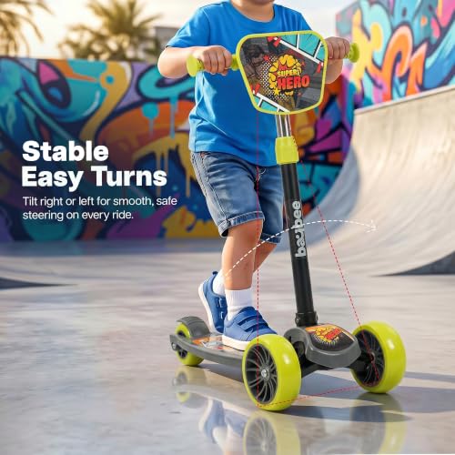 Image of Baybee Trickster Baby Kick Scooter for Kids | Foldable 3 Wheel Kids Scooter with 4 Height Adjustable & Foot Brake | Runner Scooters with Magic Board | Skate Scooter for 2+ Years Boy Girl (Grey /Green)