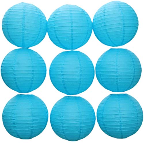 Jixin4you Lot de 9pcs Chinois Lanterne Rond Papier Décoration pour Mariage Fête Azur 10cm Cover