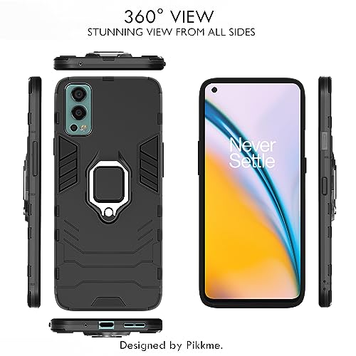 Image of Pikkme OnePlus Nord 2 5G / OnePlus Nord 2 5G Pac-Man Edition Back Cover | D5 Tough Armor Bumper | 360 Protection Case | Ring Holder Stand Case (Black)