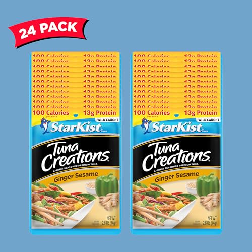 Image of StarKist Tuna Creations Ginger Sesame, 2.6 oz Pouch (24 Pack) Ready to Eat Wild Caught Tuna, 13g Protein, 80 Calories Per Serving, Perfect for Salads, Meals and Snacks