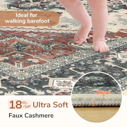 OPPODREAM Soft 10x14 Area Rugs, Washable Rugs 10x14 with Non Slip Backing, Low-Pile Faux Cashmere 10 x 14 Carpet, Black & Red