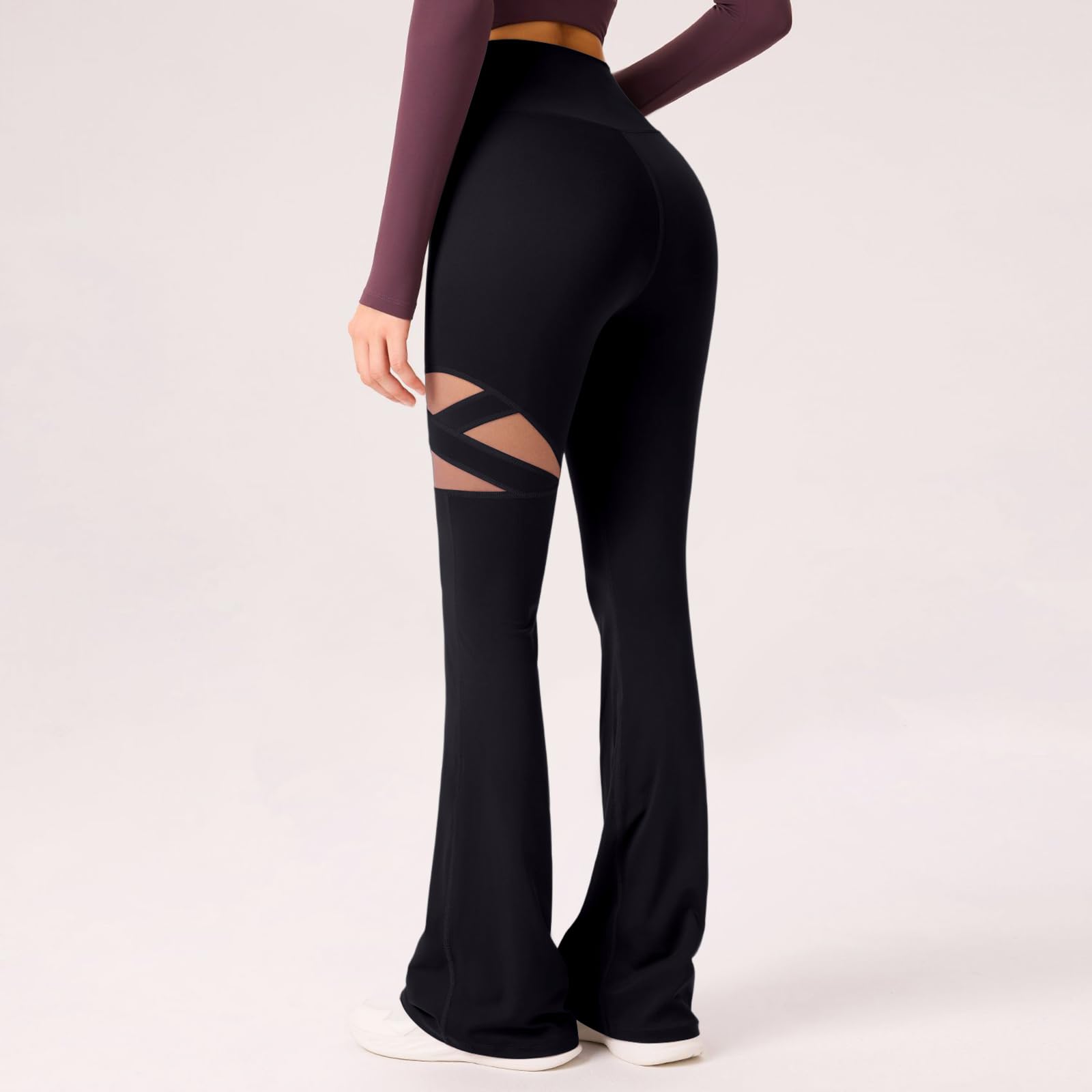 FUPODD Yogahose Damen Lang Flared Cut Out Schlaghose Leggings Damen High Waist Stretch Eng Jogginghose Gym Yoga Hosen Pilates Bauch Weg Sporthose Fitness Traininghose Mit Gummizug Jeggings Elegant