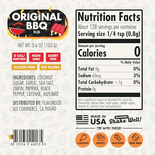 Image of Flavor God 2 Bottles Original BBQ Rub Mix, Natural Healthy Spice Blend For Grilling Chicken, Wings, Beef, Pork, Bacon, Eggs, Seafood, Vegetables, Salad, Tacos, Kosher, Gluten & Dairy Free Steak