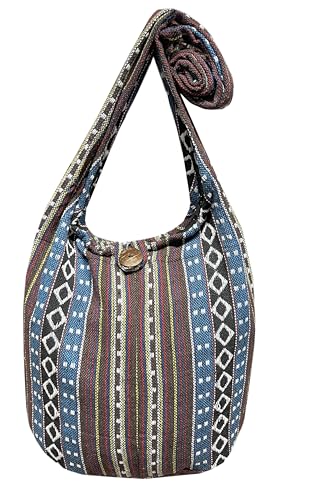 Image of Woven Hippie Crossbody - Hobo Sling Shoulder Bag - Thai Cotton Boho Messenger Purse - Medium