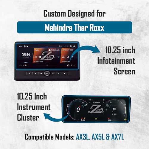 Image of ZEIR [2 PACK] Screen Protector For MAHINDRA THAR ROXX 2026 - AX3L, AX5L & AX7L - 10.25 Inch Infotianment & 10.25 Inch Instrument Cluster Touchscreen | TharRoxx Car Display Guard | 9H Hardness, Anti-Scratch & Water Resistant | HD Clarity MahindraThar Car Dashboard Accessory 2024-Running [Not Tempered Glass] (Thar R oxx [Info+Speedo])