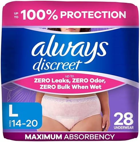 Always Discreet, Reimagined Adult Diapers for Women, Maximum Incontinence and Postpartum Underwear L, 28 Count​
