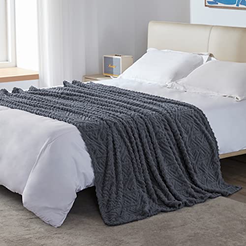 Beautex Jacquard Fleece Throw Blanket(50''X60'', Grey) For Couch Bed And Sofa, Soft Sherpa Fuzzy Blankets Throw Size, Cozy Fluffy Plush Throws For All Seasons Using #TOP2