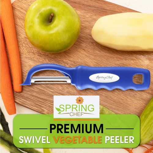 Spring Chef Premium Swivel Vegetable Peeler, Soft Grip Handle And Ultra Sharp Stainless Steel Blades - Perfect Kitchen Peeler For Veggie, Fruit, Potato, Carrot, Apple - Sapphire #TOP6