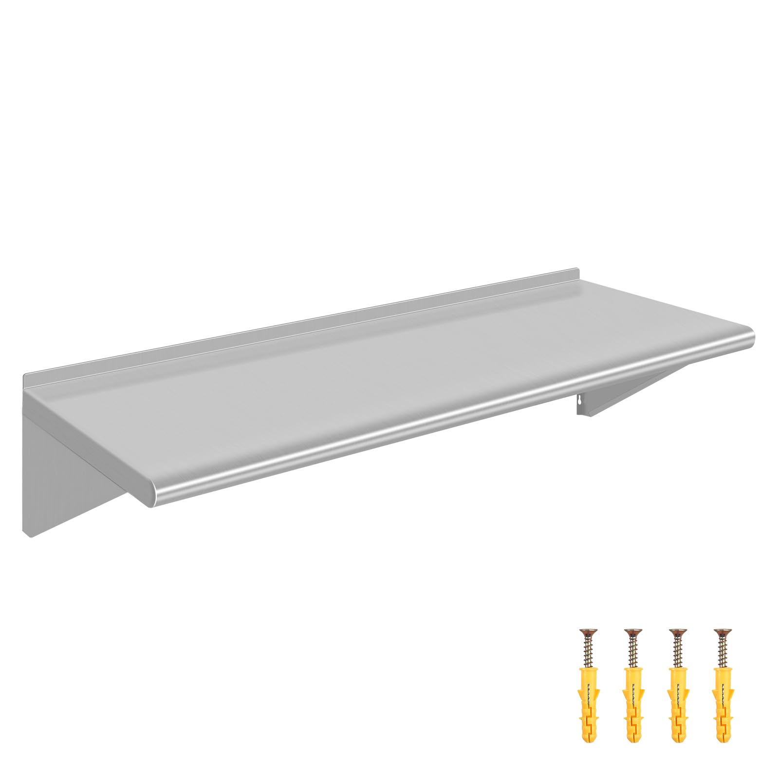 OUKIDR Stainless Steel Wall Shelf 12” x 48”, Commercial Wall Mounted Floating Shelving for Restaurant, Home, Kitchens and Garage