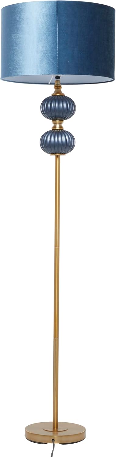 Deco 79 Fabric Room Floor Lamp Ribbed Standing Tall Lamp with Velvet Shade and Gold Accents, Tall Lamp 18" x 18" x 69", Blue
