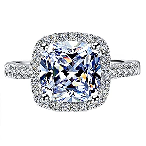 18K White Gold Plated 3CT Zircon Cushion Halo Diamond Engagement Ring for Women Sterling Silver Jewelry (5.5)2