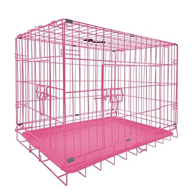 30Inch Dog Crate Pink Large Dog Crate Home or Travel Folding Metal Cage with Plastic Tray for Travel and Car Use,Pink