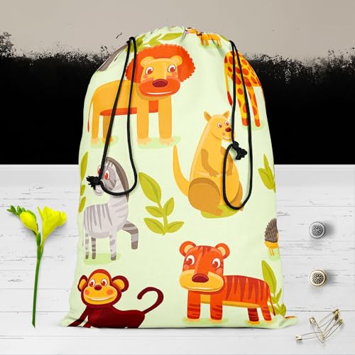Image of ArtzFolio Cartoon Animals D1 | Reusable Sack Bag | Bag for Gym, Storage, Vegetable & Travel