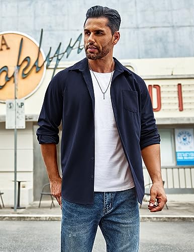 Image of COOFANDY Men's Waffle Button Down Shirts Casual Long Sleeve Shacket Jacket with Pockets