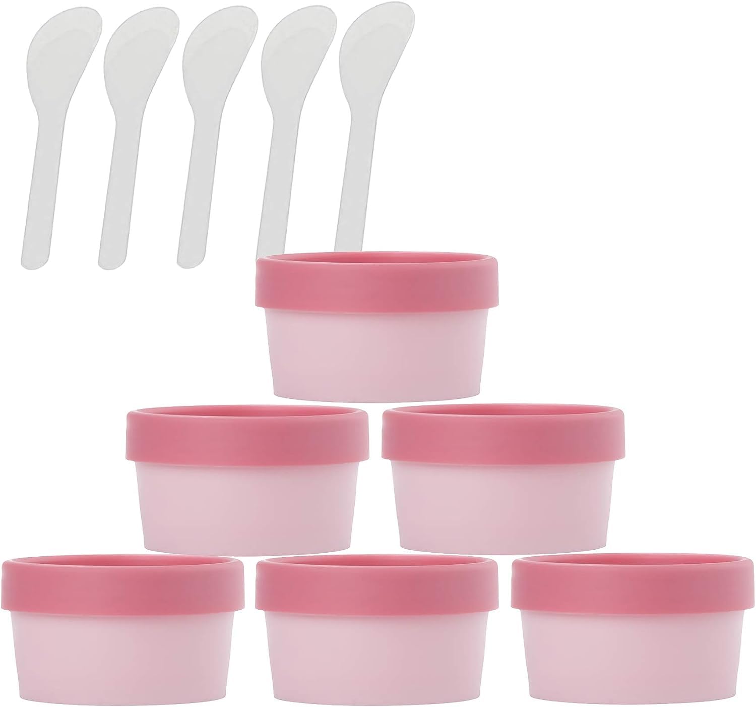 KRXSOBNV Cosmetic Jars, 6 PC Empty 200ml Pink Facial Mask Wide Mouth Plastic Jars, with Lids with Spatula(Pink,6.8 Ounces)