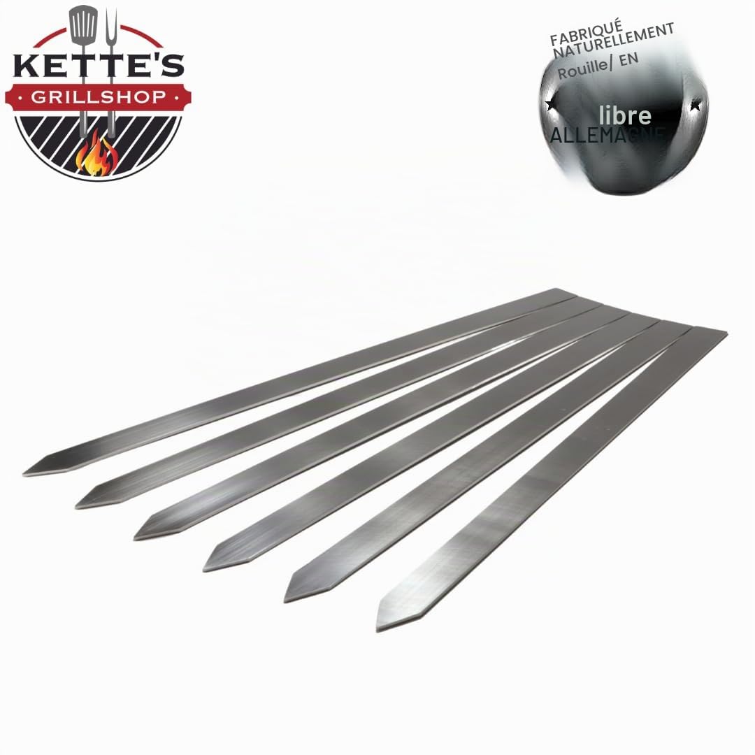 Adana Lot de 20 brochettes de barbecue extra larges en acier inoxydable 24 mm et 450 mm de long