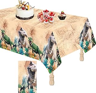 KAINSY Dinosaur Party Tablecloth, 1PC Thin Plastic Dinosaur Rectangular Table Cloth Cover Dinosaur Party Supplies for Kids Boys Dino Theme Birthday, 132 x 220cm