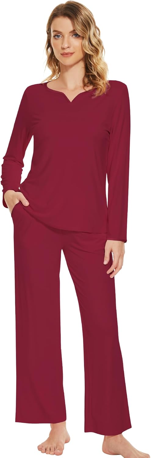 WiWi Pajamas Sets for Women Soft Long Sleeve Tops and Pants Sleepwear Ladies Pjs Viscose from Bamboo Pj S-XXL